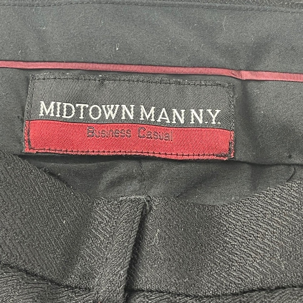 Midtown Man NY Mens 38x28 Pleated Dress Pants Charcoal Grey Wool Blend Chevron - Picture 5 of 6